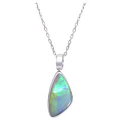 Sterling Silver Necklace with 5.74 Carat Natural Solid Australian Opal Sterling Silver Necklace with 5.74 Carat Natural Solid Australian Opal