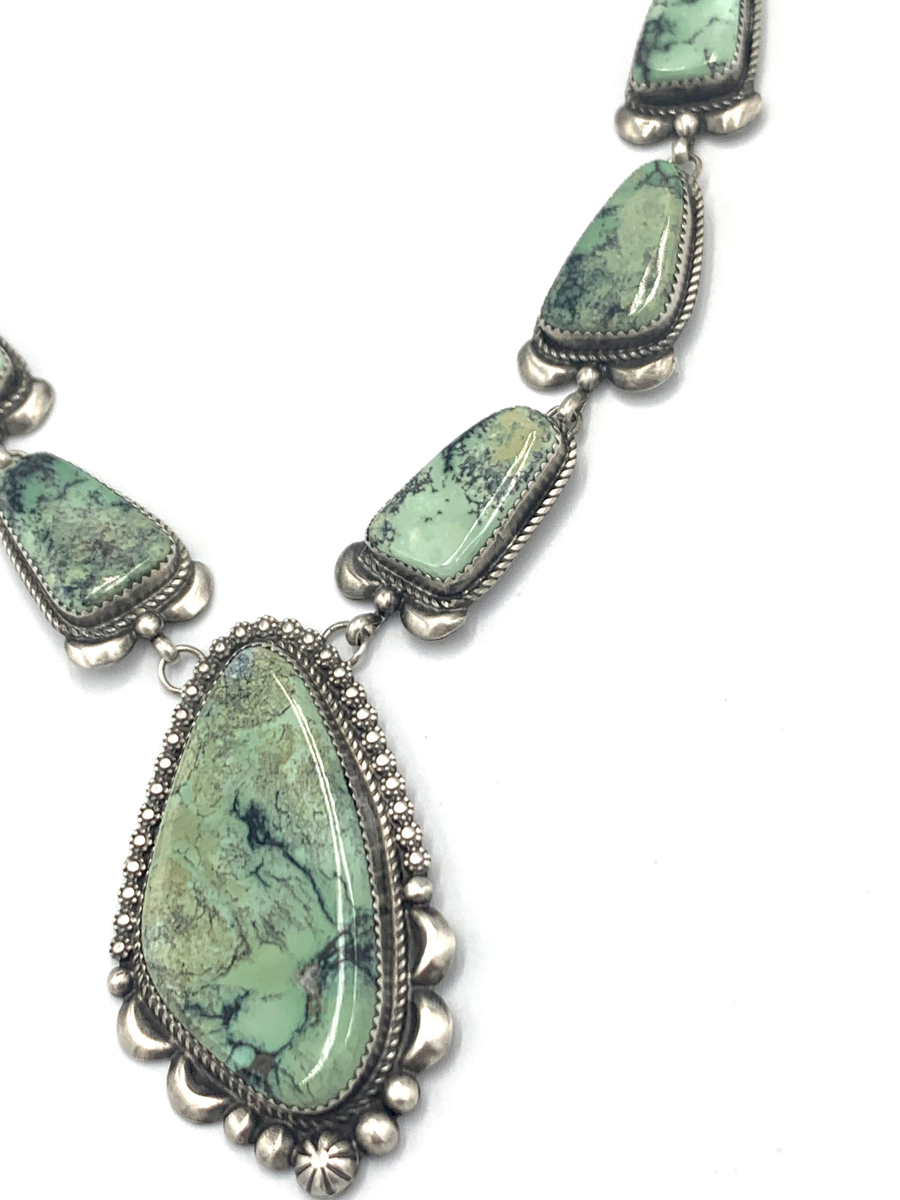 da uomo o donna Collana in argento con pietre di turchese Dry Creek tagliate a mano di Mary Tso in vendita