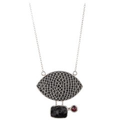 Sterling Silver Necklace with Lava and Garnet Stone