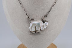Sterling Silver Necklace with Natural Keshi Pearl in Elephant Form