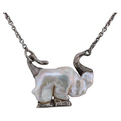 Sterling Silver Necklace with Natural Keshi Pearl in Elephant Form