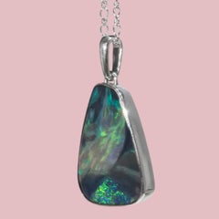 Sterlingsilber-Halskette mit natürlichem massivem australischem schwarzem Opal