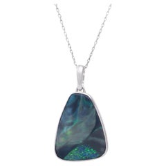 Sterling Silver Necklace with Natural Solid Australian Black Opal