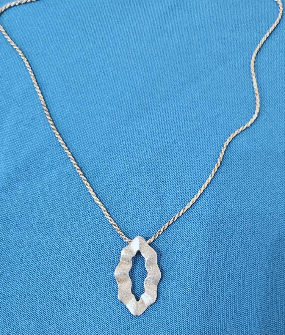 Sterling Silver Necklace with Oval Ruffled Pendant Slide For Sale 1