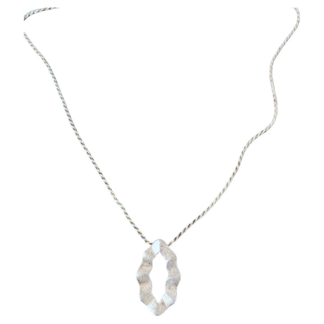 Sterling Silver Necklace with Oval Ruffled Pendant Slide