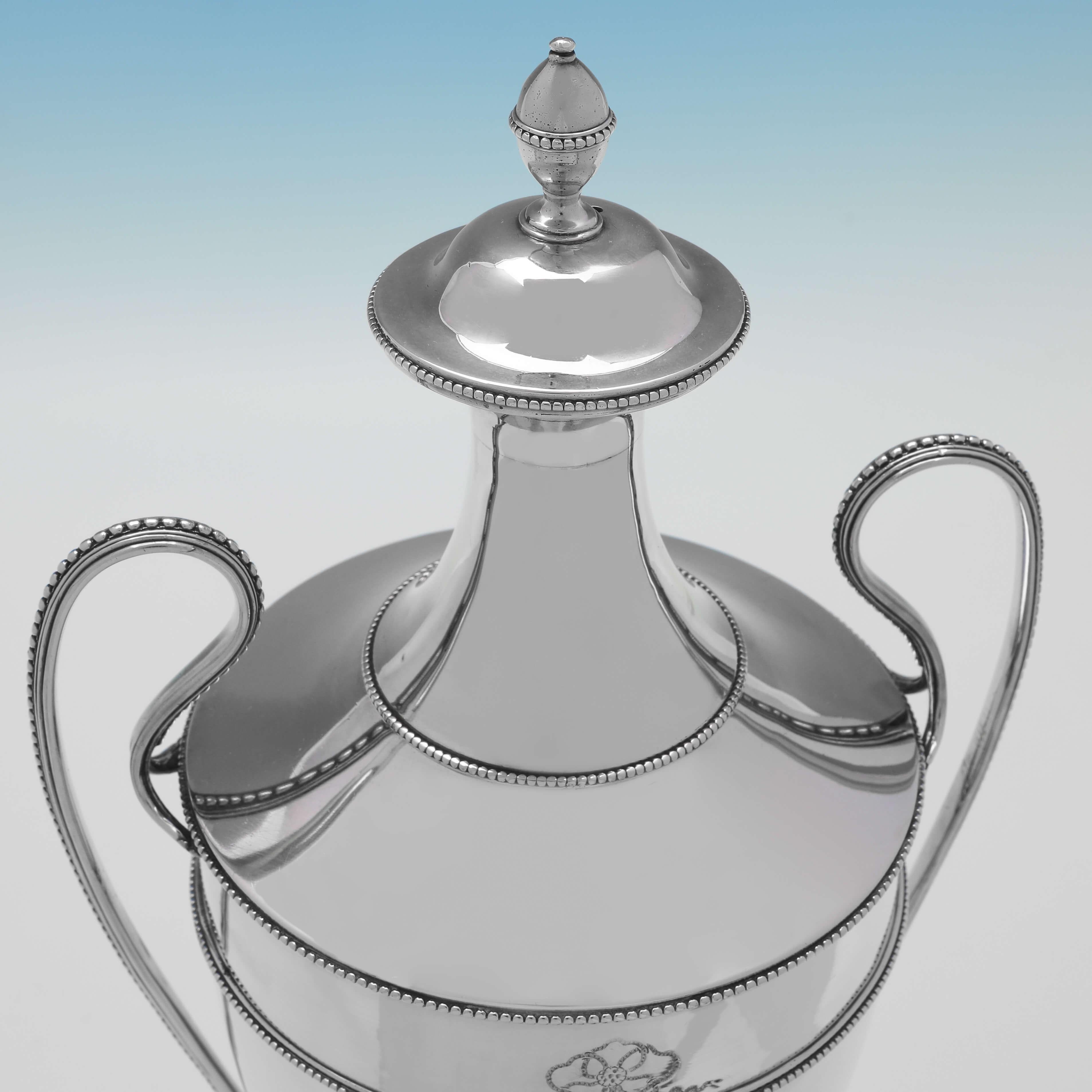 English Hester Bateman - Neoclassical Antique Sterling Silver Tea Urn - London 1780 