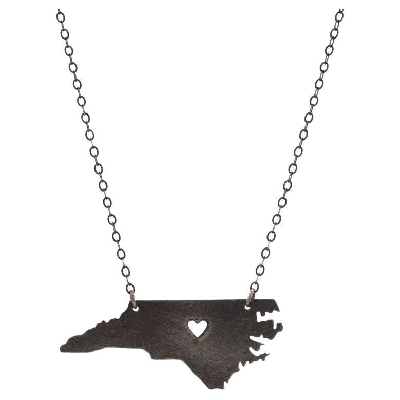 Sterling Silver North Carolina Pendant Necklace 17 1/4" -925 NC Home Heart State For Sale