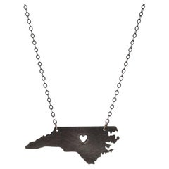 Sterling Silver North Carolina Pendant Necklace 17 1/4" -925 NC Home Heart State