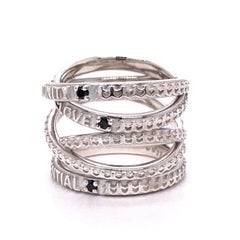 Sterling Silver "Not Non-Essential" Wrap Ring with Black Diamonds