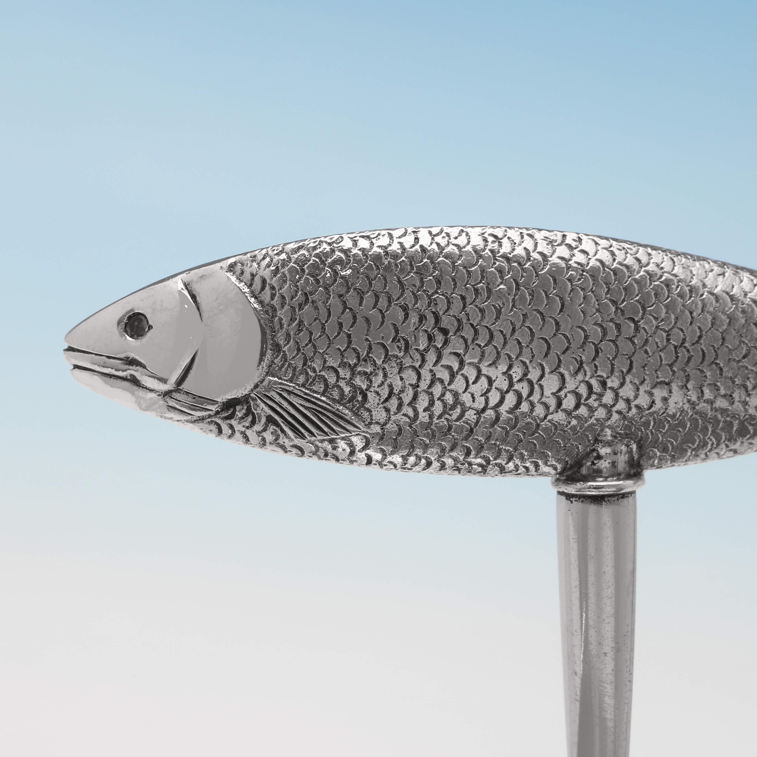 Art Deco Novelty Fish Model Sterling Silver Corkscrew by Walker & Hall, 1949