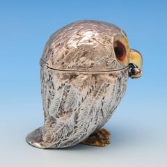 Antique Victorian Sterling Silver Novelty 'Owl' Mustard Pot By C. & G. Fox 1845