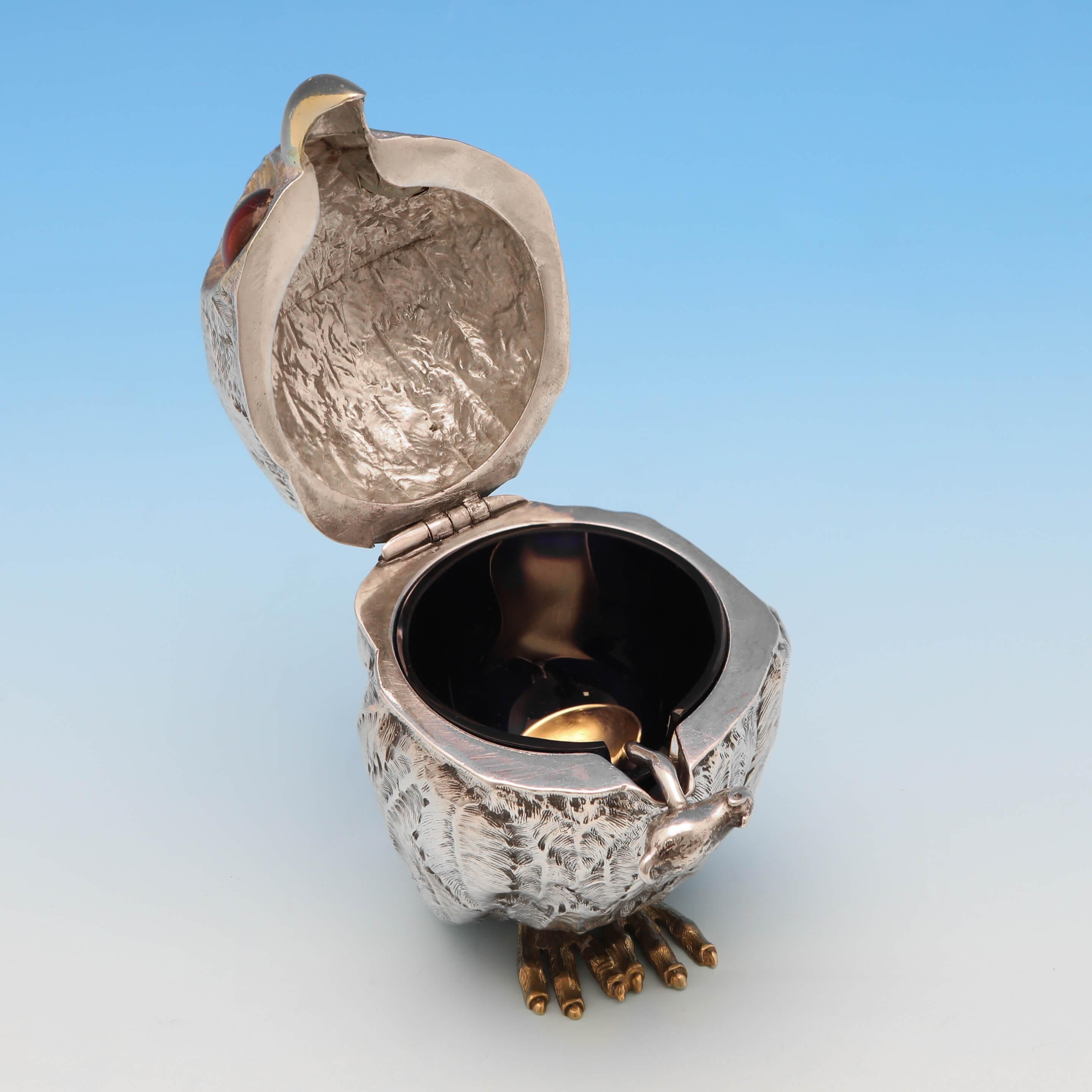Antique Victorian Sterling Silver Novelty 'Owl' Mustard Pot By C. & G. Fox 1845 In Good Condition In London, London
