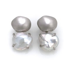 Sterling Silver Nugget and Cultured Baroque Pearl Earrings