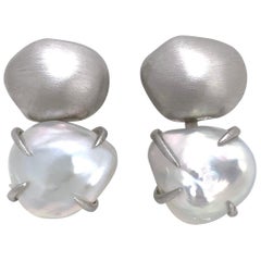 Sterling Silver Nugget and Cultured Baroque Pearl Earrings