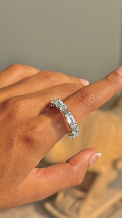 Sterling Silver Octagon Cut Aquamarine Gemstone Eternity Wedding Band for Mom