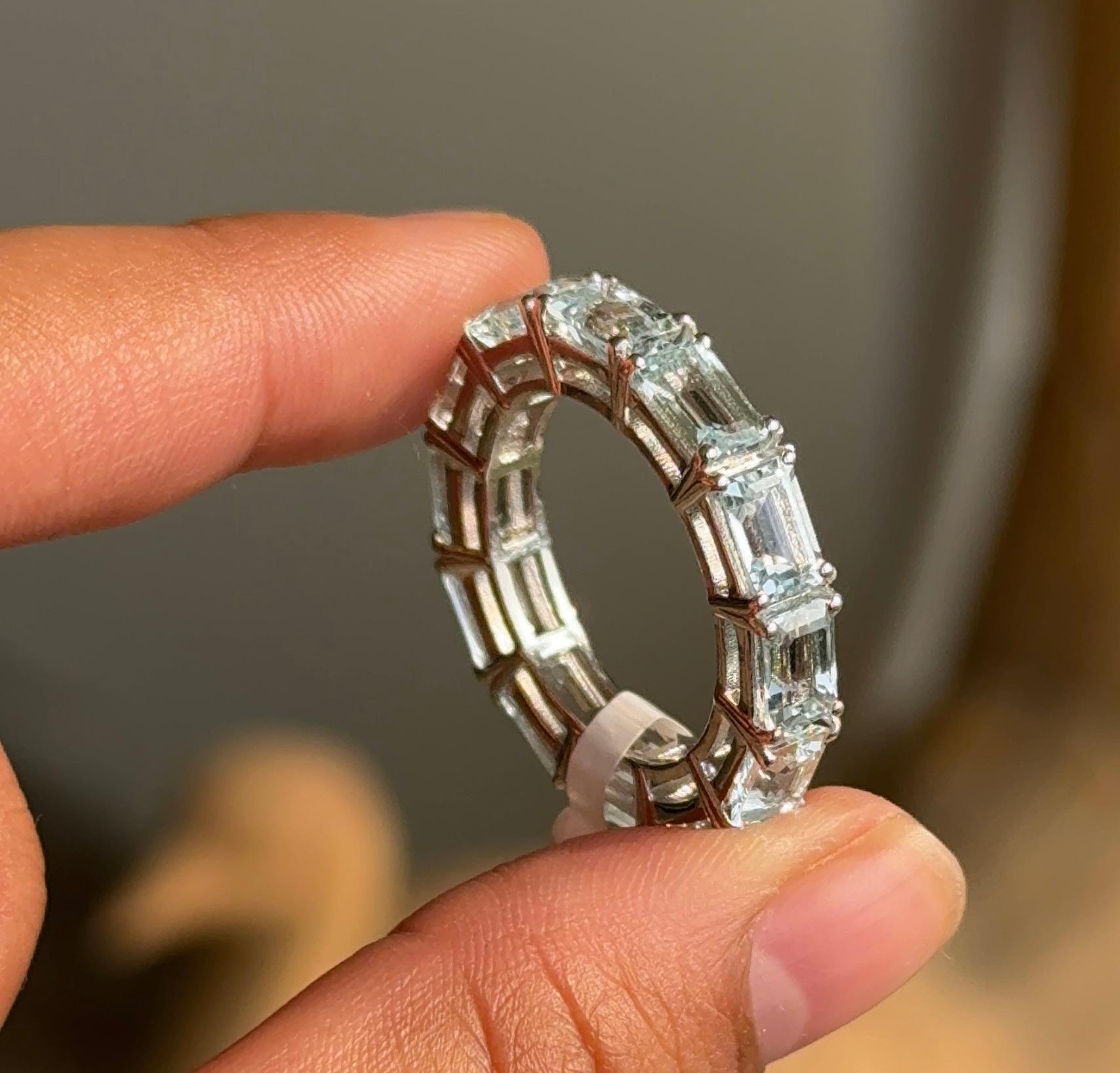For Sale:  Sterling Silver Octagon Cut Aquamarine Gemstone Eternity Wedding Band for Mom 4