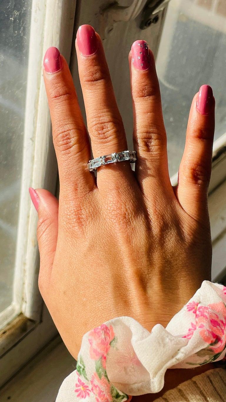 For Sale:  Sterling Silver Octagon Cut Aquamarine Gemstone Eternity Wedding Band for Mom 5