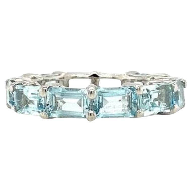 For Sale:  Sterling Silver Octagon Cut Aquamarine Gemstone Eternity Wedding Band for Mom