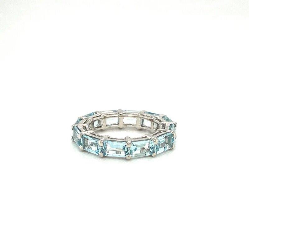 For Sale:  Sterling Silver Octagon Cut Aquamarine Gemstone Eternity Wedding Band 2
