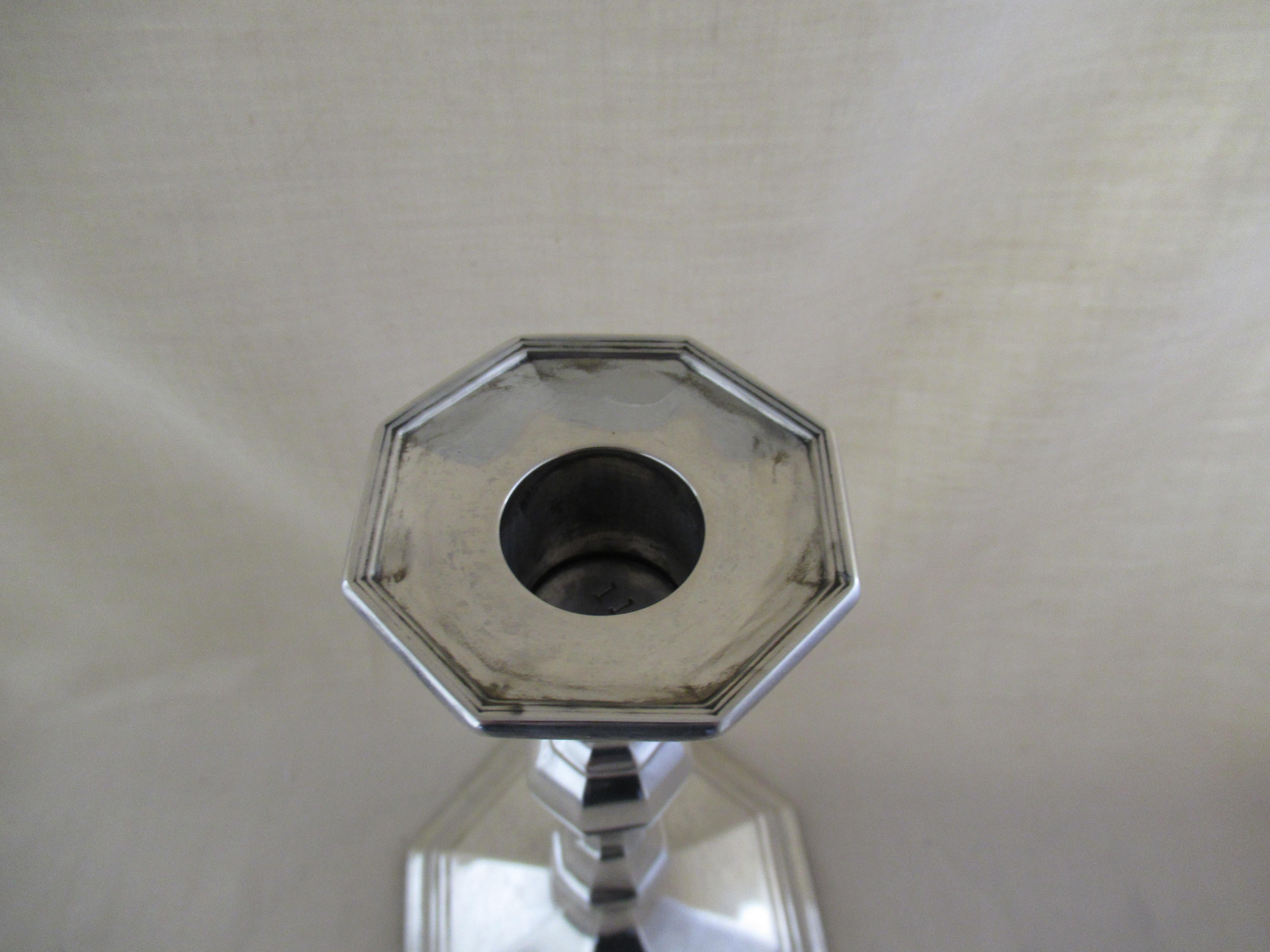 Sterling Silver Octagonal Antique Table Candlestick Hallmarked, Sheffield, 1917 In Good Condition For Sale In York, GB