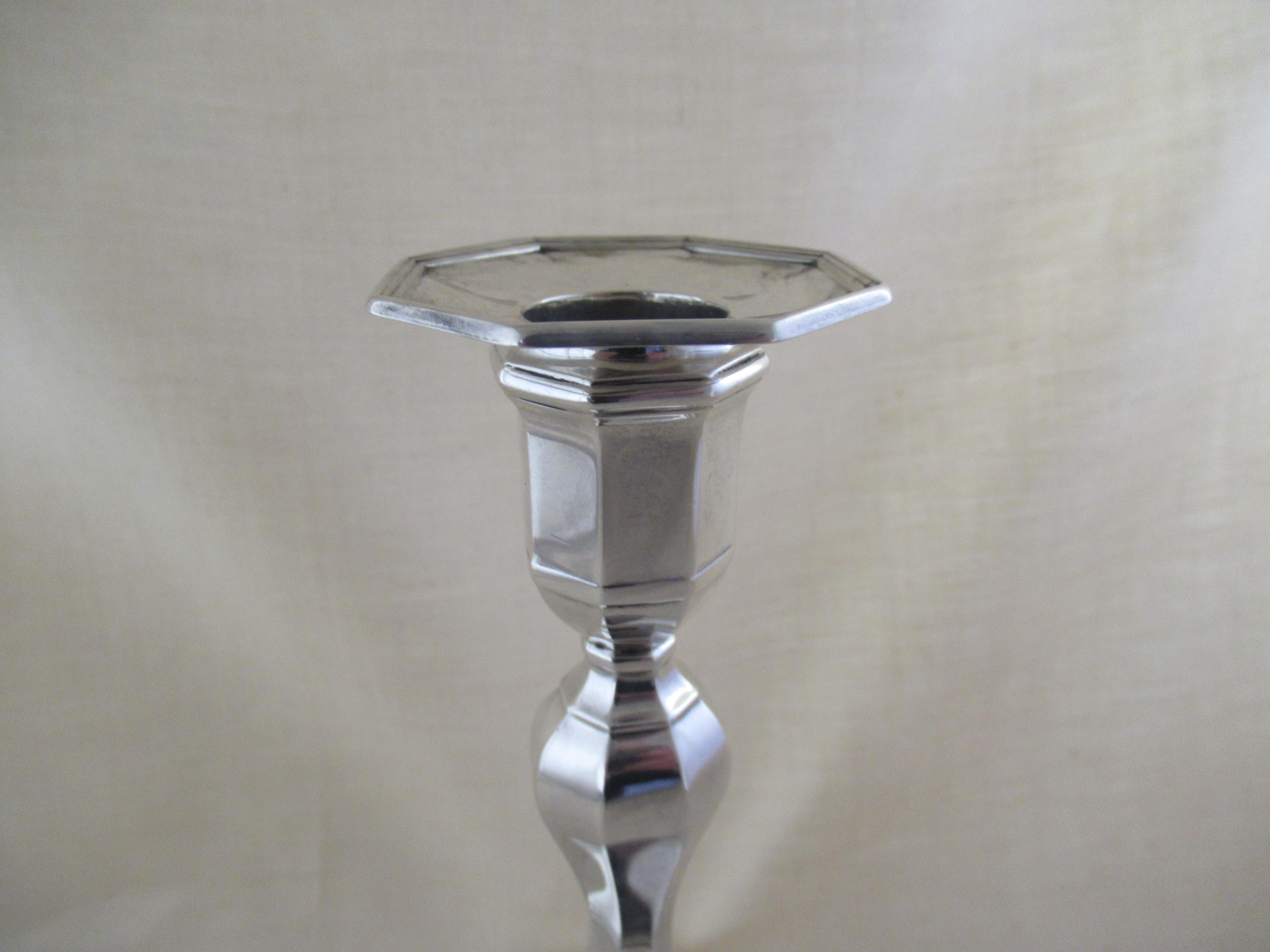 Early 20th Century Sterling Silver Octagonal Antique Table Candlestick Hallmarked, Sheffield, 1917 For Sale