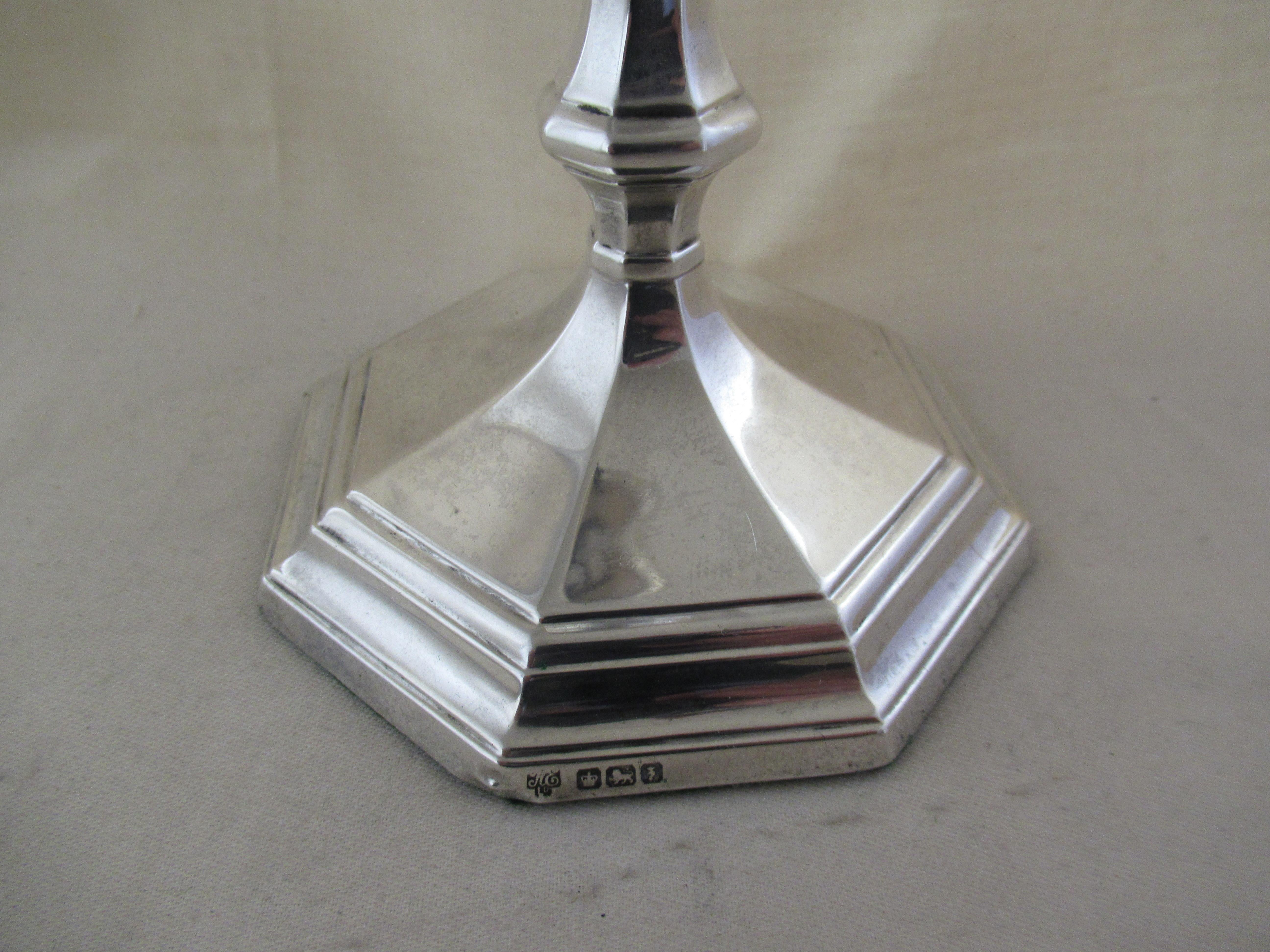 Sterling Silver Octagonal Antique Table Candlestick Hallmarked, Sheffield, 1917 For Sale 2