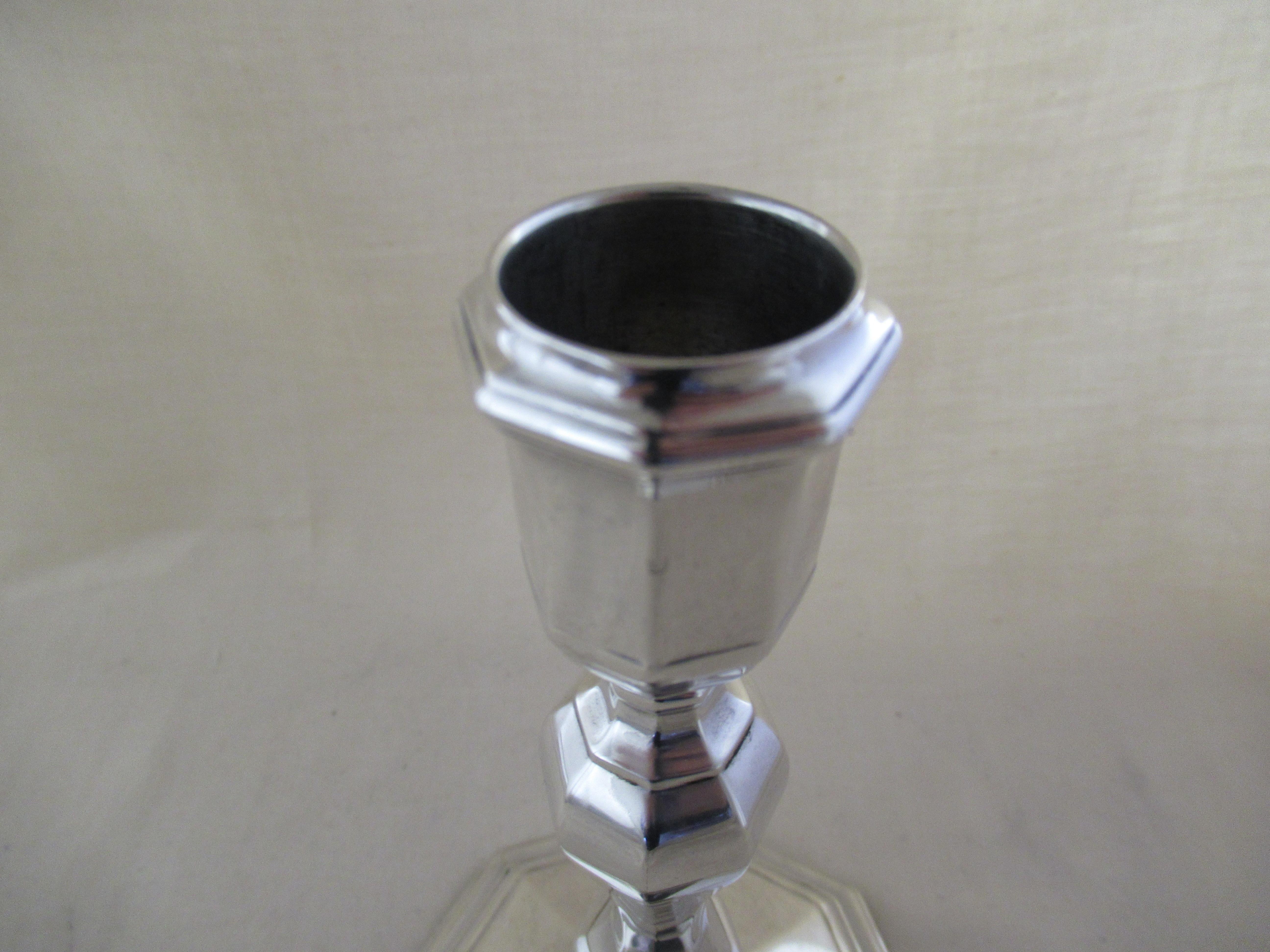 Sterling Silver Octagonal Antique Table Candlestick Hallmarked, Sheffield, 1917 For Sale 3