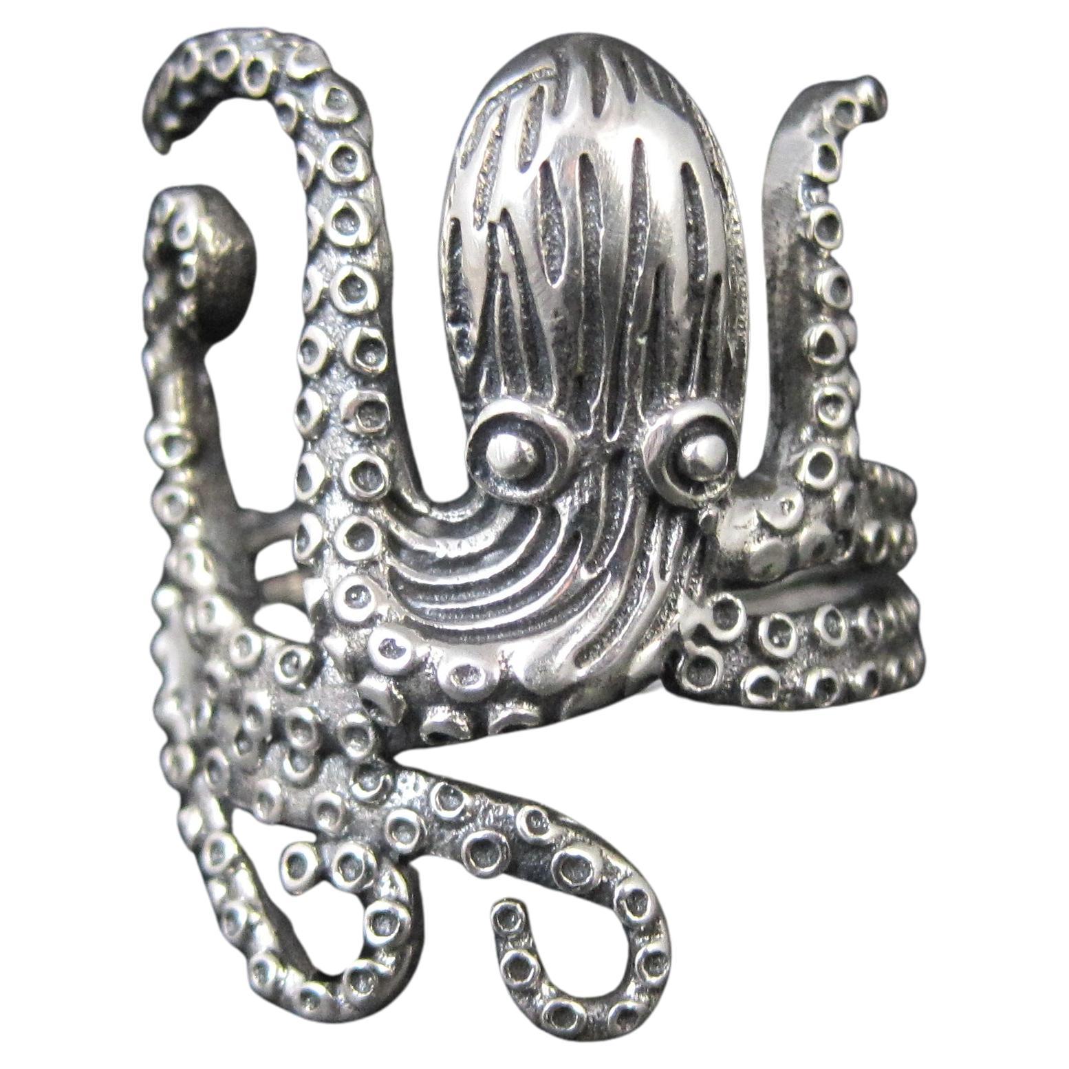 Highly Detailed Octopus Ring in Sterling Silver Size 8 Wax Cast 3D Design