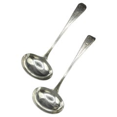 Antique Sterling Silver Old English Engraved Pattern Gravy Ladles by John Lias