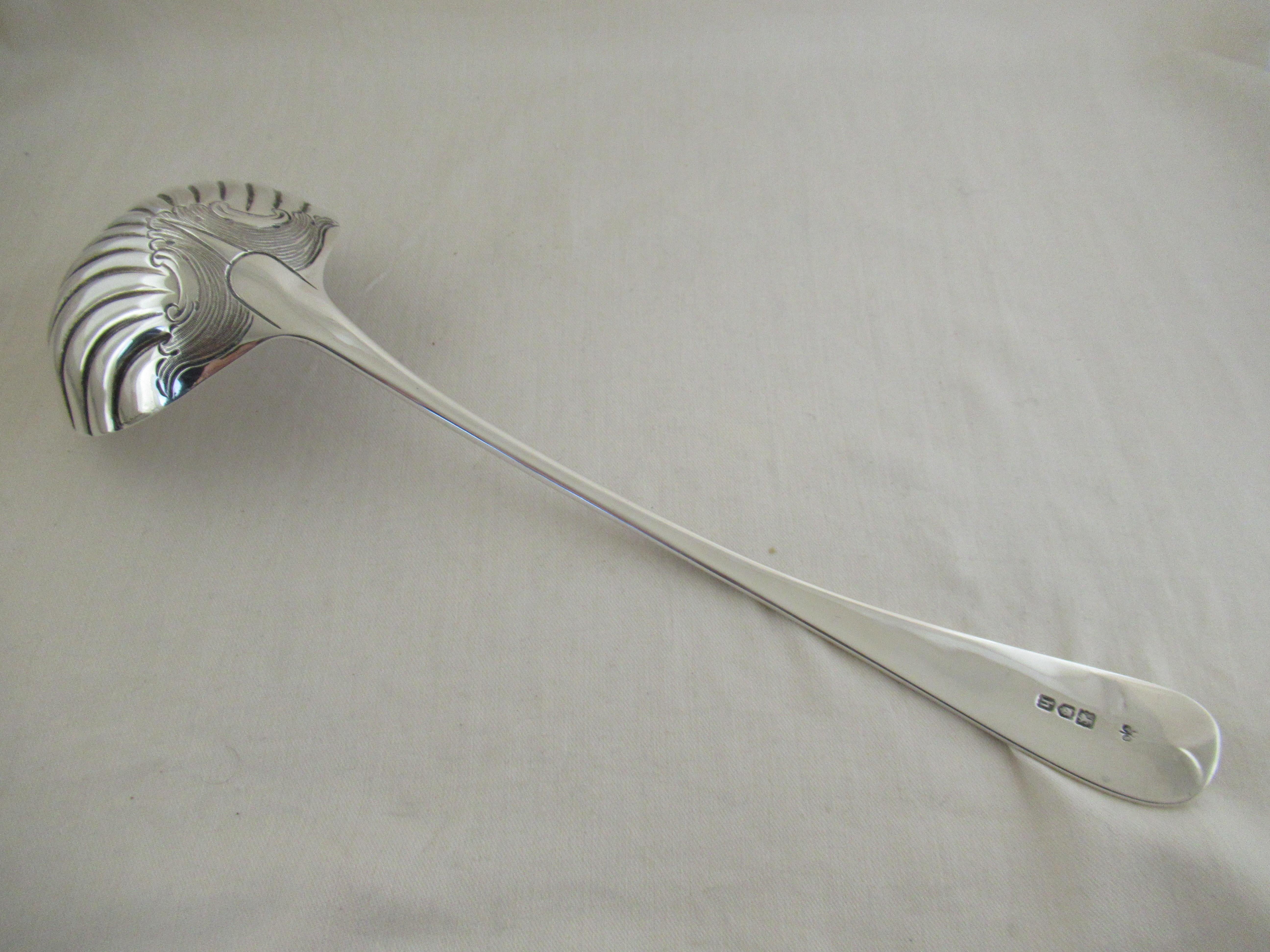 20th Century Sterling Silver, Old English & Shell, Soup Ladle, Irish Maker, London, 1903 For Sale