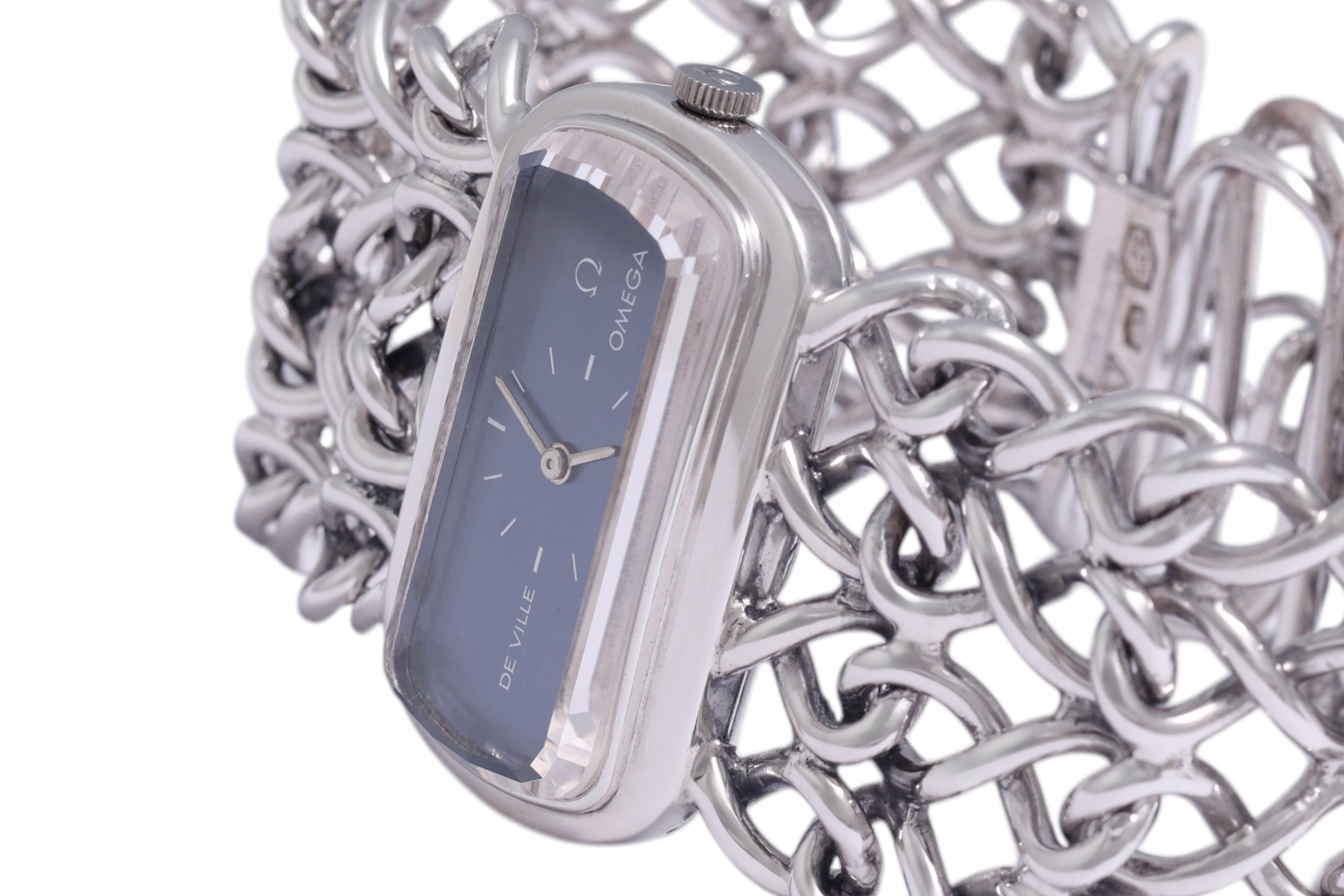 Artisan Sterling Silver Omega De Ville Mechanical Wrist Watch For Sale