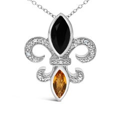 Collana con ciondolo Fleur De Lis in argento sterling con onice e citrino e accenti di diamanti