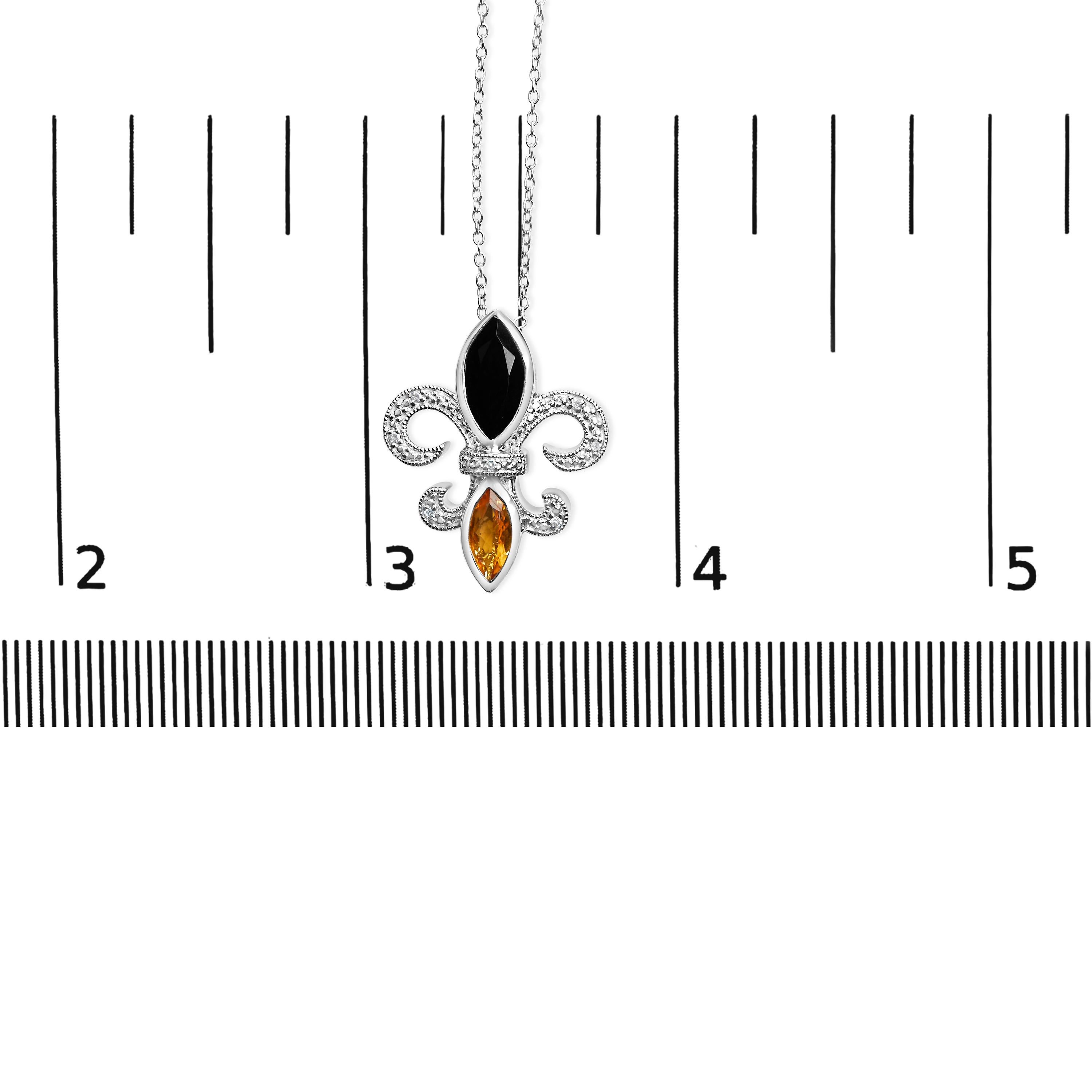 Collana con ciondolo Fleur De Lis in argento sterling con onice e citrino e accenti di diamanti In condizioni Nuovo in vendita a New York, NY