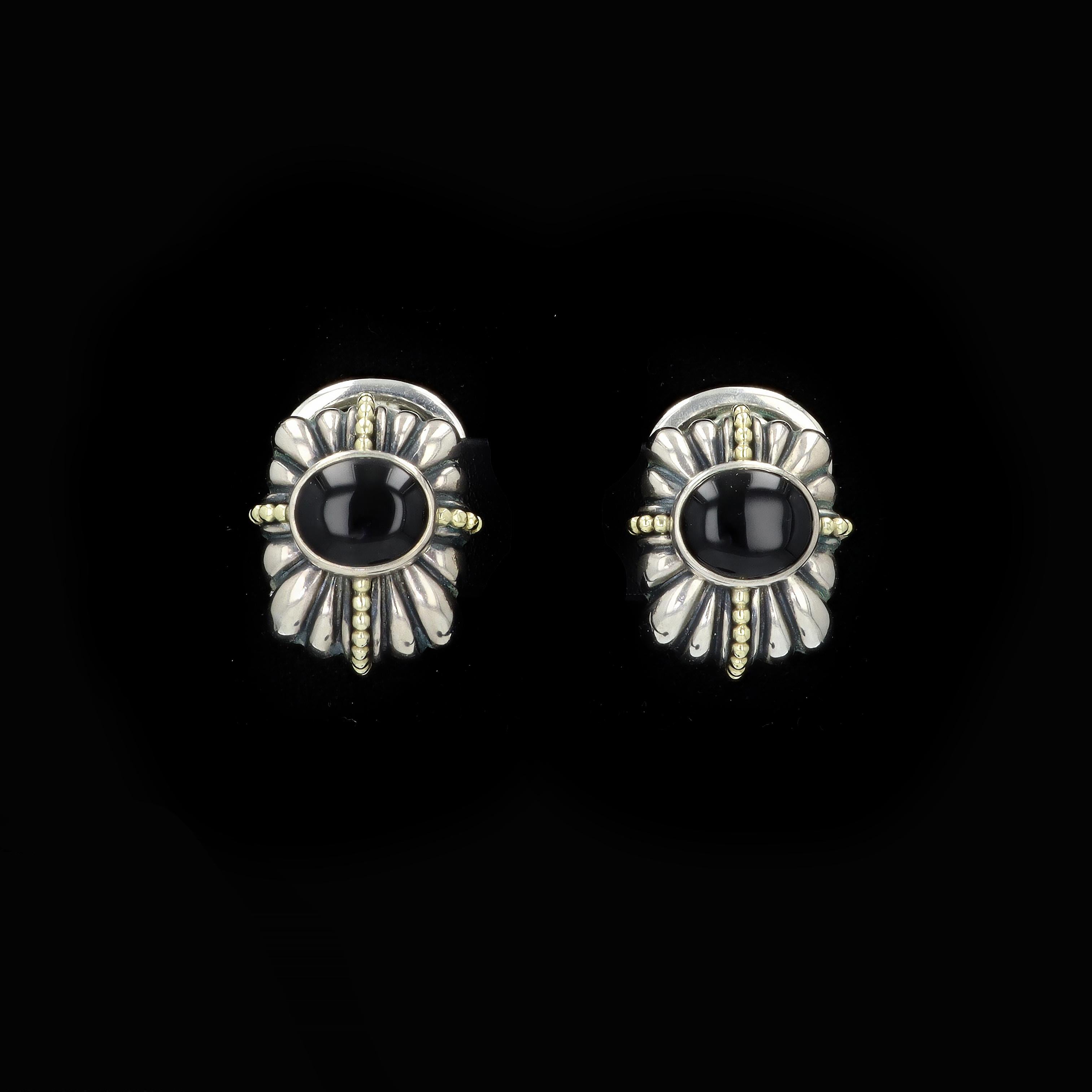 Oval Cut Stephen Lagos Sterling Silver Onyx Earrings with Gold Beading
