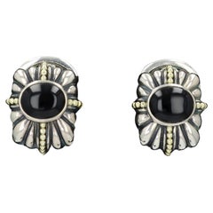 Sterling Silver Onyx Earrings with Gold Beading