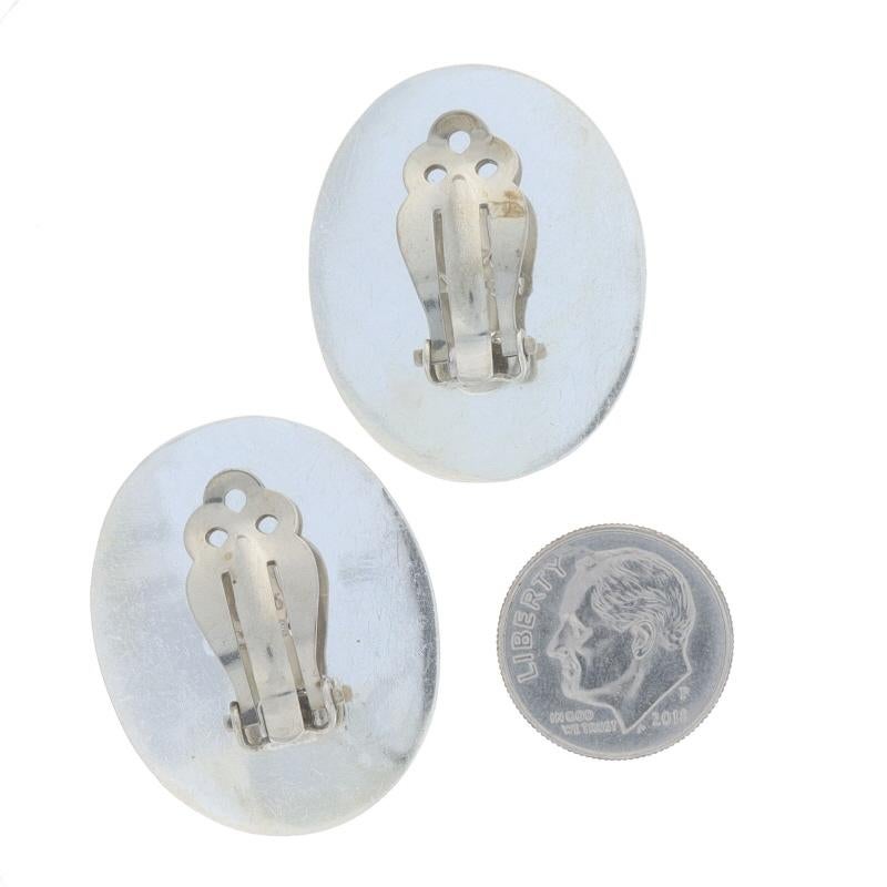 Sterling Silver Onyx Large Stud Earrings - 925 Non-Pierced Clip-Ons In Good Condition In Greensboro, NC