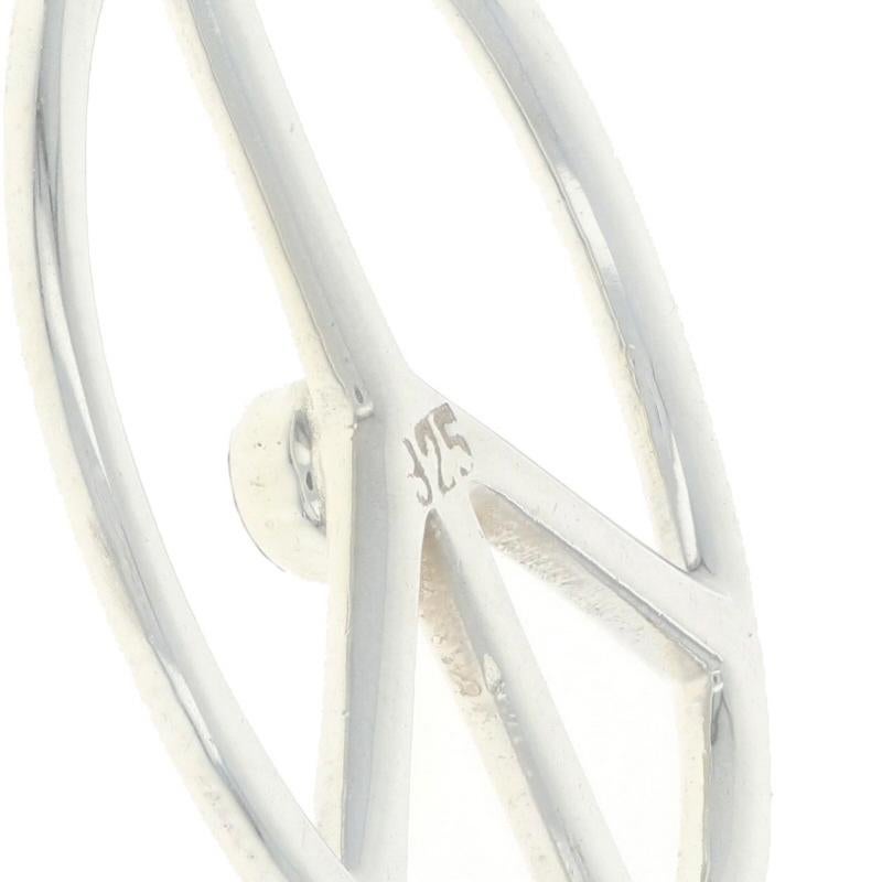 Women's Sterling Silver Onyx Peace Sign Dangle Earrings - 925 Symbol Pierced For Sale