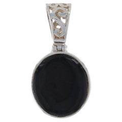 Sterling Silver Onyx Solitaire Pendant - 925 Scrollwork Slide