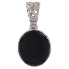 Sterling Silber Onyx Solitär-Anhänger - 925 Scrollwork Slide