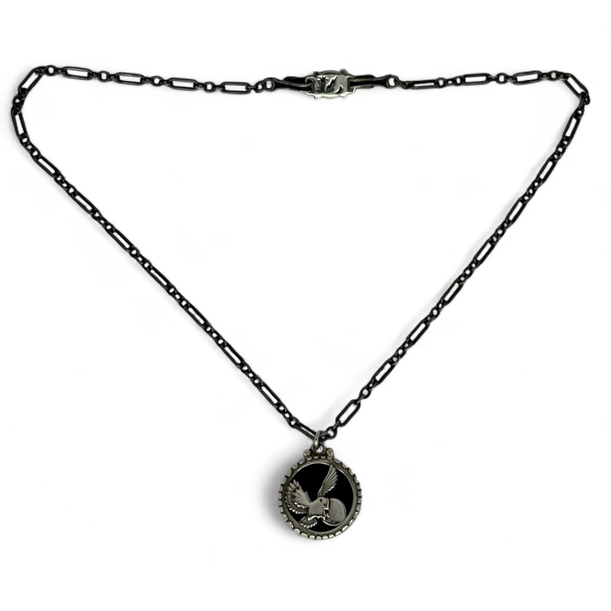 Ciondolo in argento sterling e onice REVERSIBILE, Aquila e Gufo Merrificati Heyoka in vendita 6