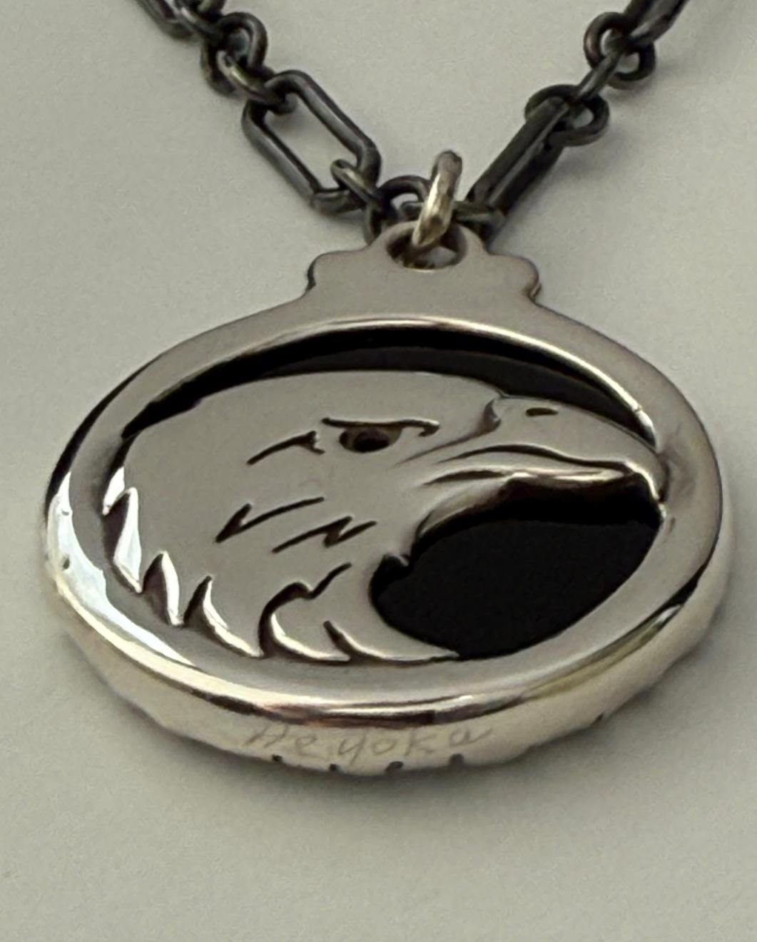 Ciondolo in argento sterling e onice REVERSIBILE, Aquila e Gufo Merrificati Heyoka in vendita 1