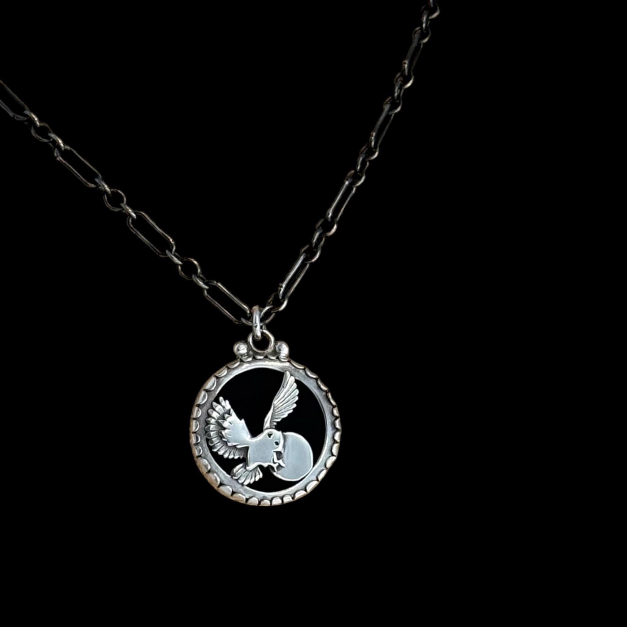 Ciondolo in argento sterling e onice REVERSIBILE, Aquila e Gufo Merrificati Heyoka in vendita 3