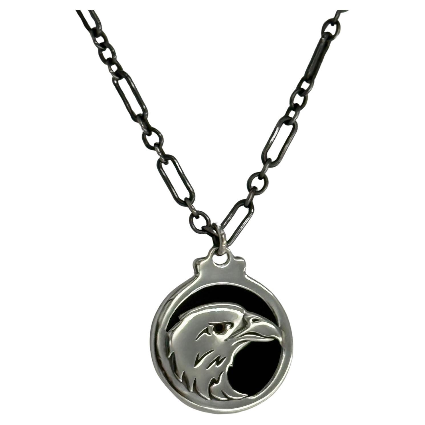 Ciondolo in argento sterling e onice REVERSIBILE, Aquila e Gufo Merrificati Heyoka in vendita