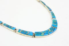 Sterling Silver Opal Inlay Graduated Collar Necklace and Dangle Earrings