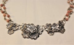 Plata de Ley, Ópalo, Collar, Flor de Cerezo, Hecho a Mano, Italia