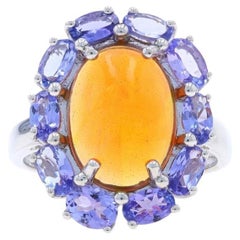Sterling Silver Opal 
Tanzanite Halo Ring - 925 Oval Cabochon 5.65ctw Floral