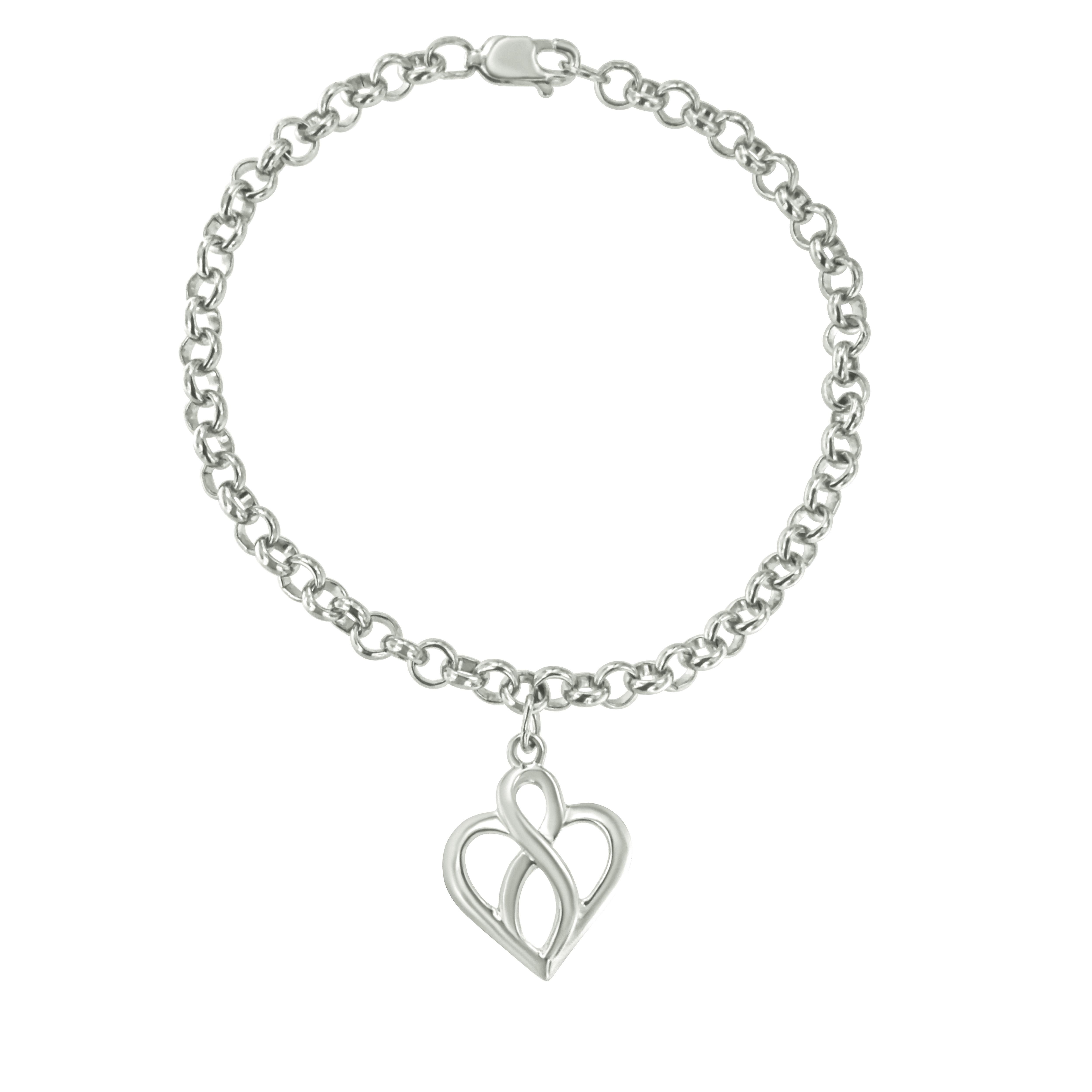 This fine .925 sterling silver pendant bracelet holds a meaningful message within its openwork silhouette. Graceful, sweeping lines of sterling silver first form an open heart shape, and center there is an infinity symbol which represent