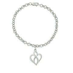 Sterling Silver Open Heart with Center Vertical Infinity Chain Charm Bracelet