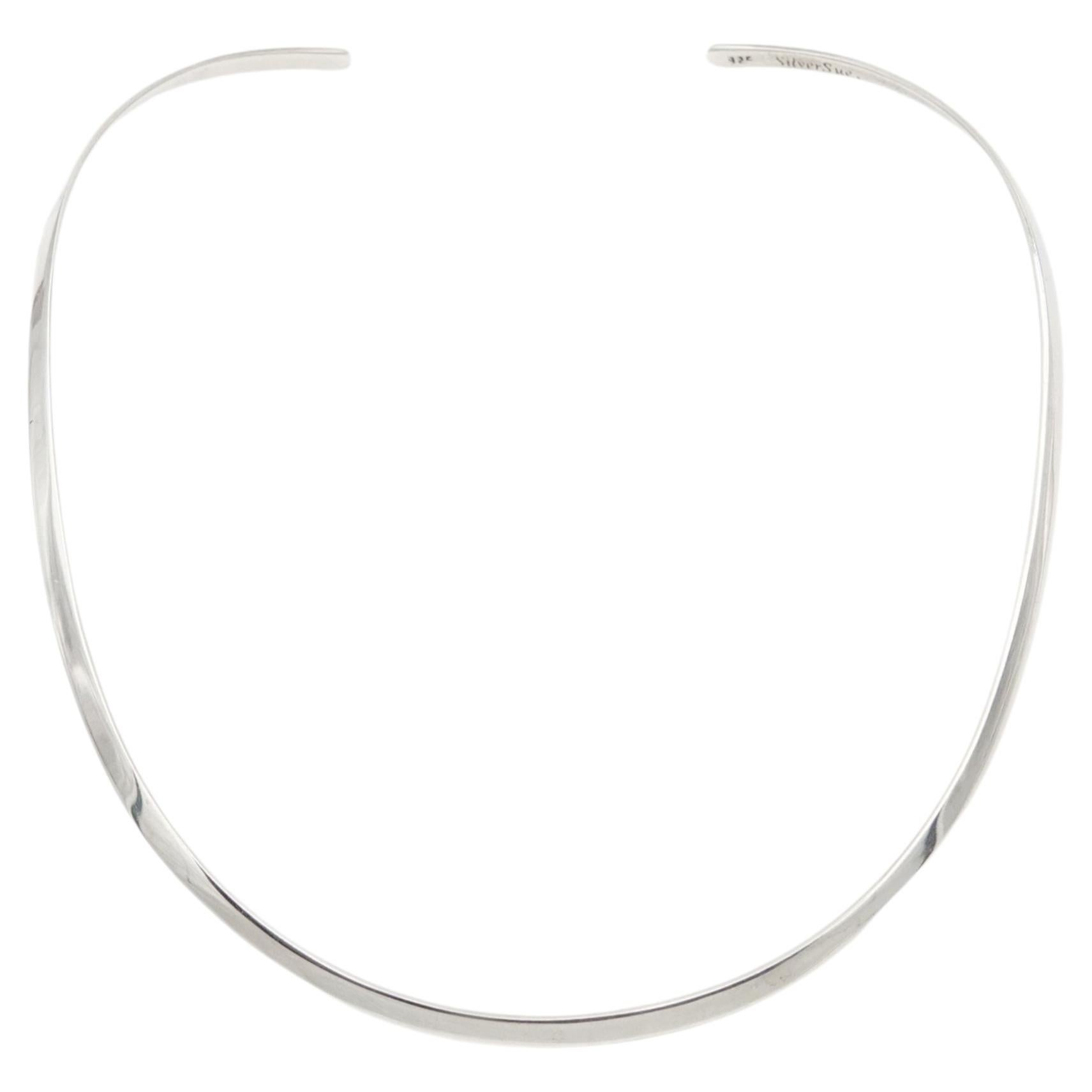 Sterling Silver Open Neck Cuff Choker Necklace, 1990s, 925 Hallmark