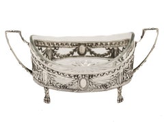 Durchbrochene Schale aus Sterling Silber mit originaler Glaseinlage